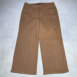 Judy Blue Wide Leg Crop Jeans 13/31 High Rise Garment Dyed Camel Stretch Denim